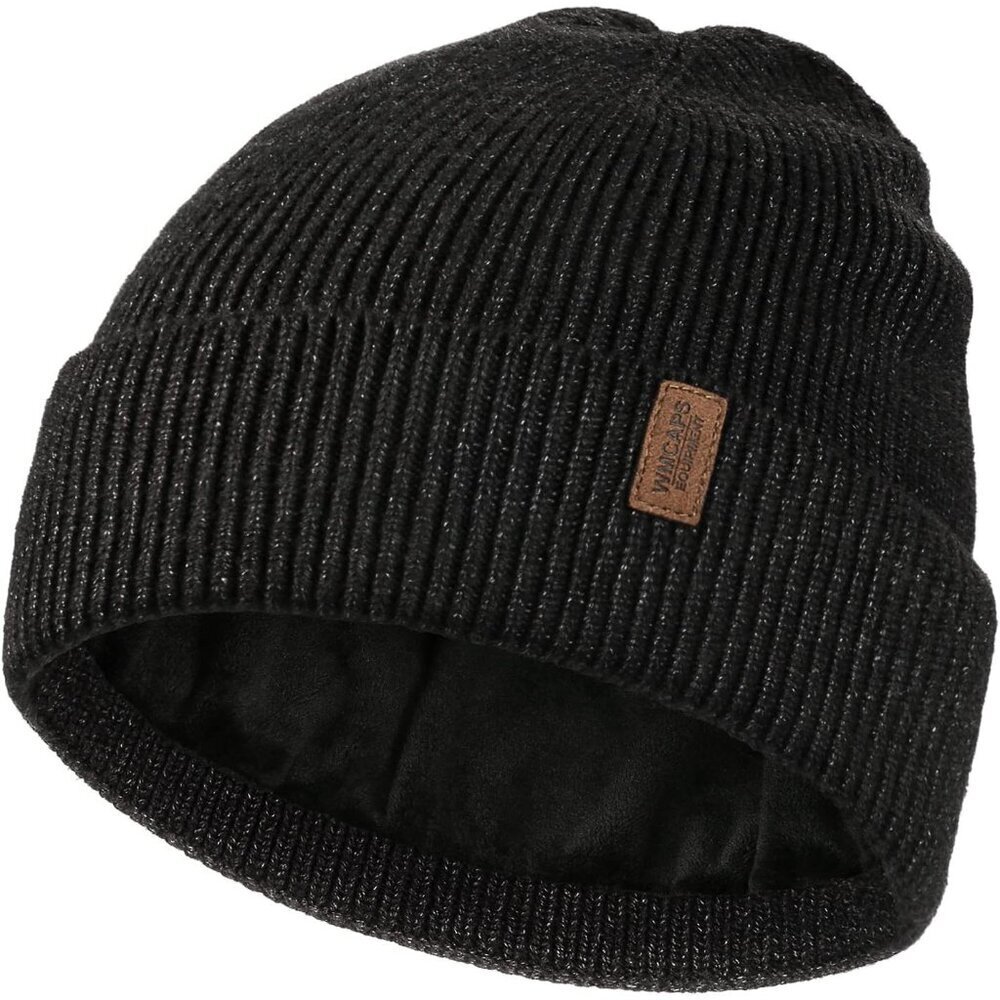 Men's Slate Gray Fleece Lined Beanie Soft Winter Warm Ski Stocking Knit Hat